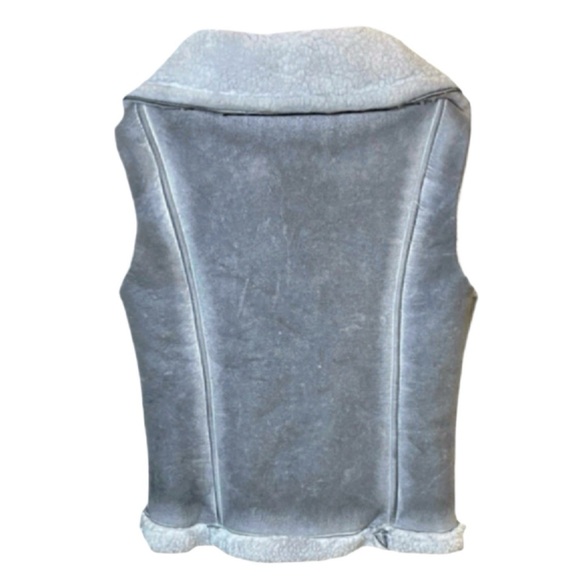 Grey Faux Shearling Sherpa Fleece Vest Asymmetrical Zipper Size Small by Nicole - Picture 4 of 16